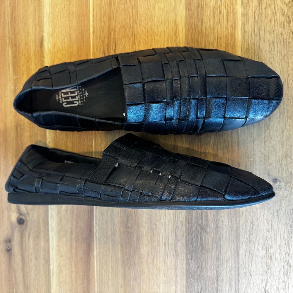 Ceen London Shanghai Men 9.5-10 EU 43 Black Woven Leather Loafers Slip On Casual